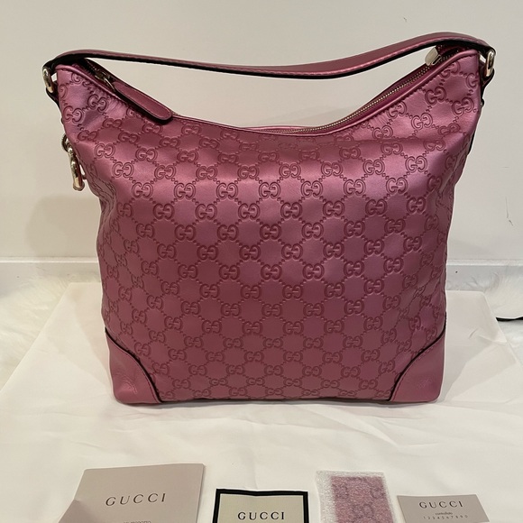 Gucci 269958 Metallic Pink Guccissima Leather Medium Heart Bit Hobo